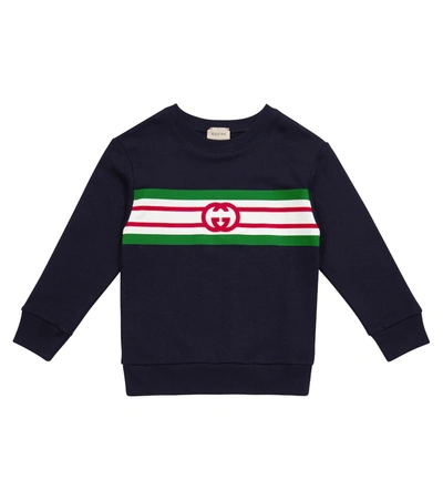 Shop Gucci Logo Cotton Sweatshirt In Blue