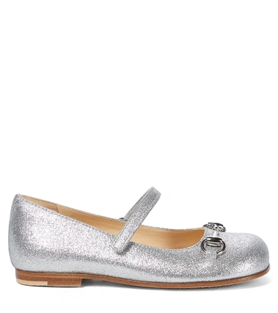 Shop Gucci Glitter Ballet Flats In Silver