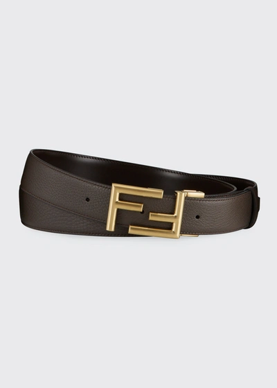 Shop Fendi Men's Ff-buckle Leather Belt In Ebanomoroott. Sat