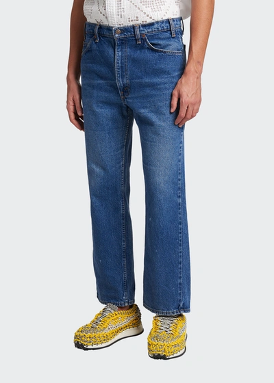 Shop Valentino Men's X Levi's Straight Medium-wash Jeans In Denim