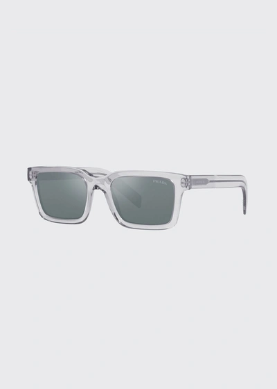 Shop Prada Men's Rectangle Transparent Acetate Sunglasses In Dark Grey