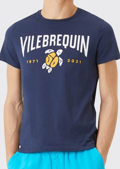 Shop Vilebrequin Men's Logo T-shirt In Bleu Marine