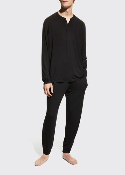 Shop Eberjey Men's Henry Long-sleeve Pajama Set In Black