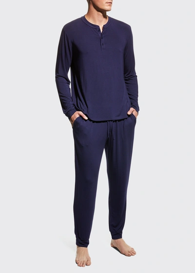 Shop Eberjey Men's Henry Long-sleeve Pajama Set In True Navy