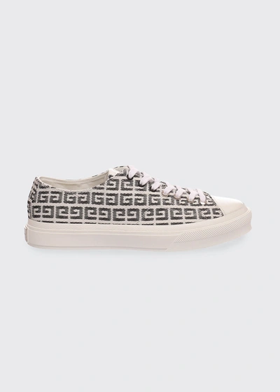 Shop Givenchy Men's City Allover Logo Canvas Low-top Sneakers In Black White