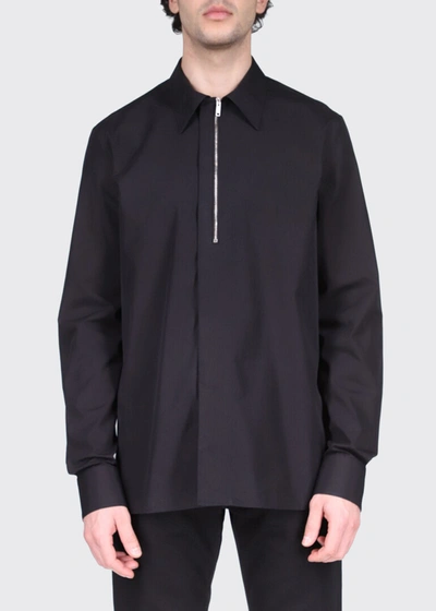 Shop Givenchy Men's Half-zip Poplin Pullover Shirt In Black