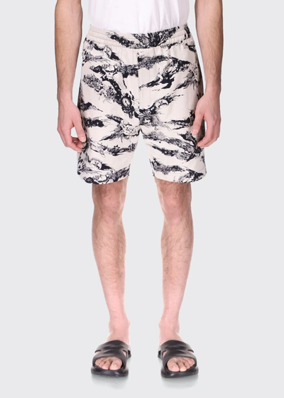 Shop Givenchy Men's Tiger Camo Twill Cotton Shorts In Natural Black
