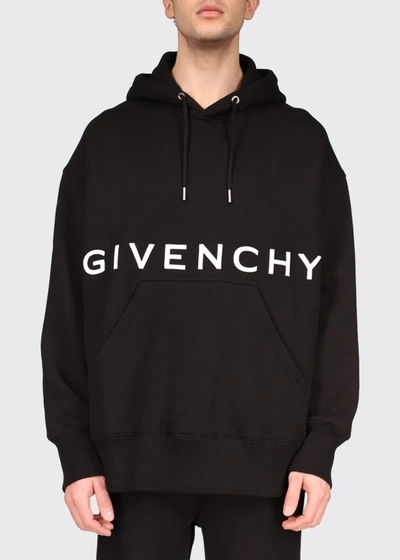 Shop Givenchy Men's Logo-print Cotton Hoodie In Black
