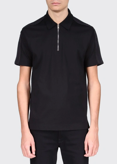 Shop Givenchy Men's 1/4-zip Polo Shirt W/ Logo Taping In Black
