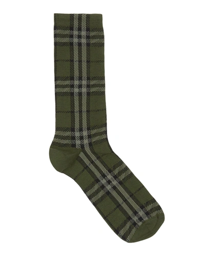 Shop Burberry Men's Check Socks In Military Green