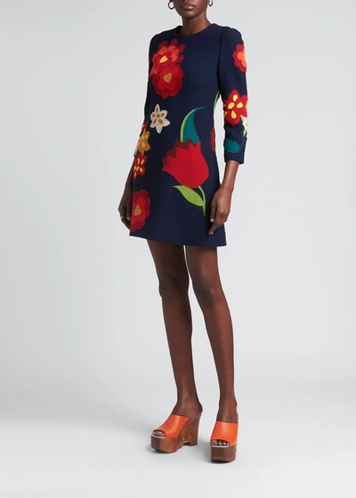 Shop Dolce & Gabbana Floral-embroidered Mini Dress In Blu Scurissimo 1