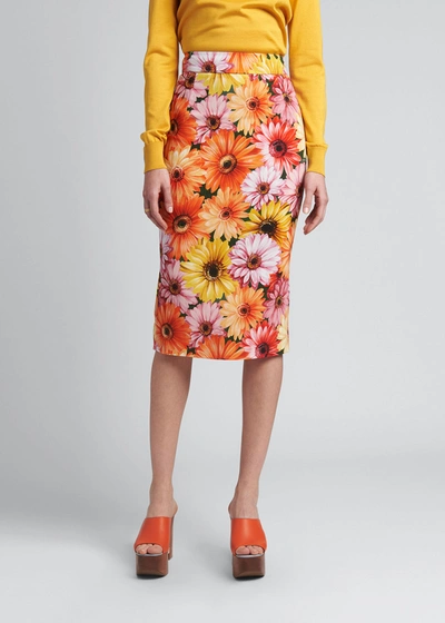 Shop Dolce & Gabbana Floral-print Pencil Midi Skirt In Gerbere Pop Fverd