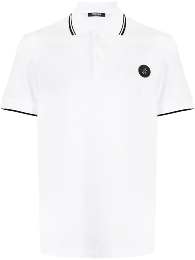 Shop Roberto Cavalli Logo-patch Cotton Polo Shirt In Weiss