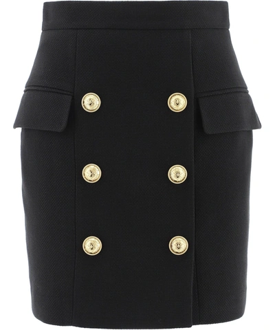 Shop Balmain Button Detail Mini Skirt In Black