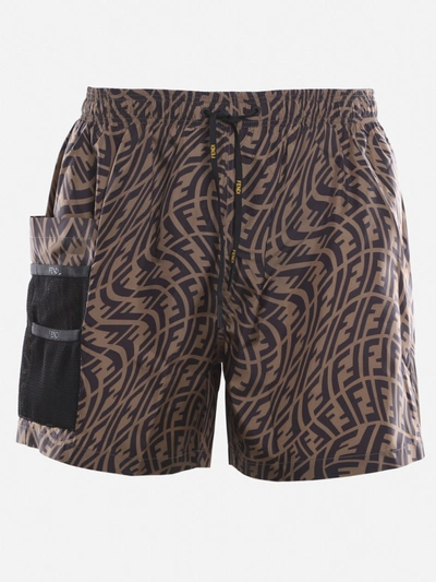Shop Fendi Lycra Swimsuit With All-over Ff Motif In Brown