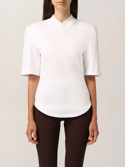 Shop Attico T-shirt The  V-neck T-shirt In Cotton In White