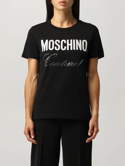 Shop Moschino T-shirt  Couture Cotton T-shirt In Black