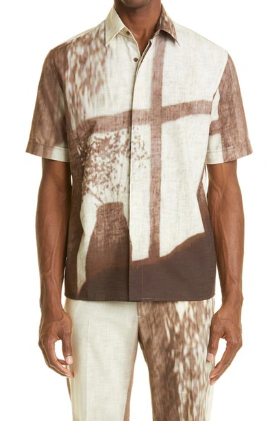 Shop Fendi Fendy Shady Window Short Sleeve Button-up Shirt In Travertino