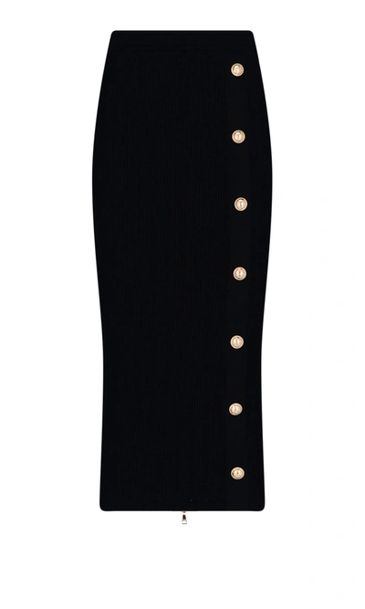 Shop Balmain Button Detail Fitted Midi Skirt In Black