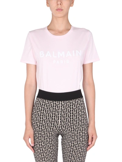 Shop Balmain Logo Print T In Pink