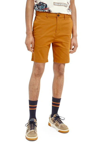 Shop Scotch & Soda Stuart Flat Front Chino Shorts In Rust