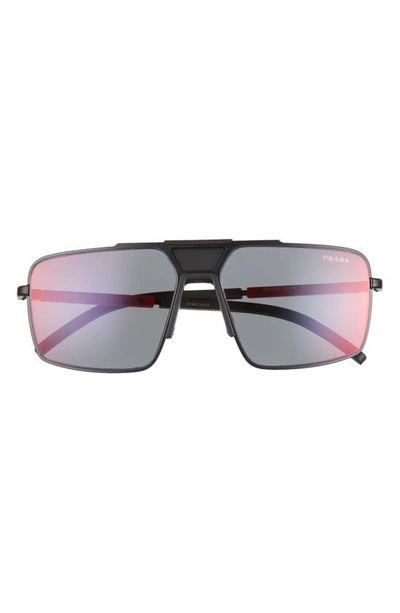 Shop Prada 59mm Mirrored Rectangular Sunglasses In Matte Black/ Grey Mirror