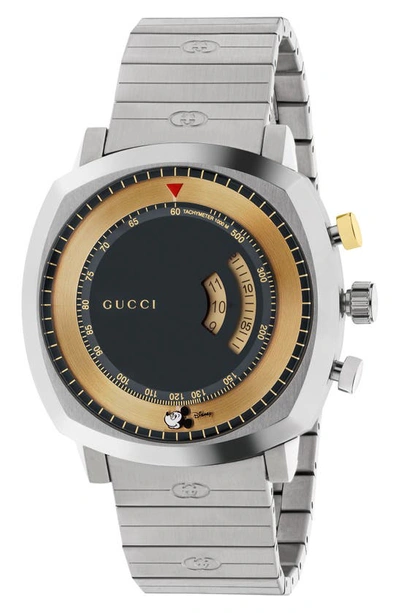 Shop Gucci X Disney Mickey Mouse Grip Chronograph Bracelet Watch, 40mm In Black