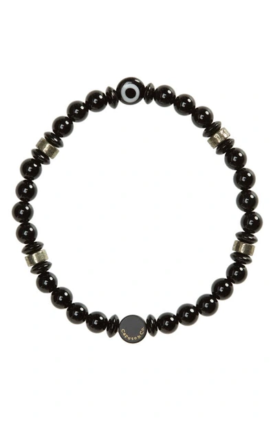 Shop Caputo & Co Evil Eye Beaded Stretch Bracelet In Black Onyx / Pyrite