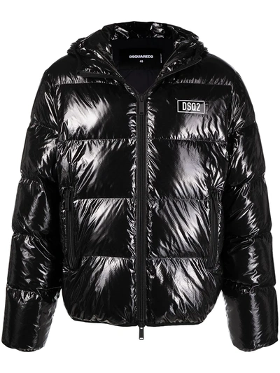 Shop Dsquared2 High-shine Padded Jacket In Black
