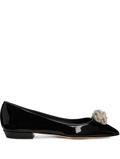 Giuseppe Zanotti Eglantine Crystal Ballerina Shoes In Schwarz