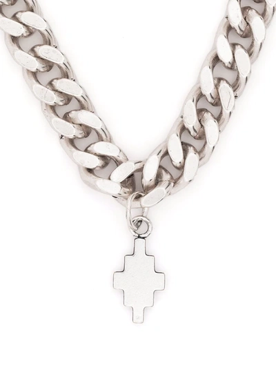 Shop Marcelo Burlon County Of Milan Cross Pendant Curb Chain Necklace In Silver