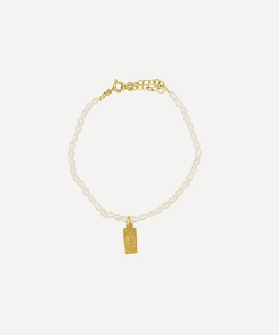 Shop Hermina Athens Gold-plated Hermina Tag Pearl Bracelet
