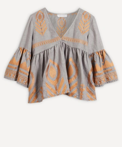 Shop Kori Feather Embroidered Top In Grey/bronze