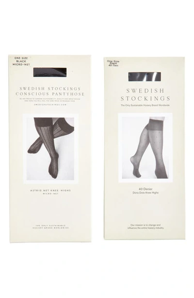 Swedish Stockings Astrid & Doris 2-pack Knee High Fishnet Socks In Black
