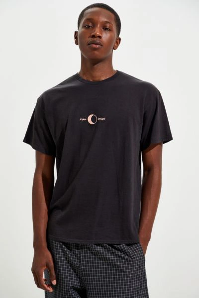 Shop Urban Outfitters Embroidered Alpha Omega Tee In Washed Black