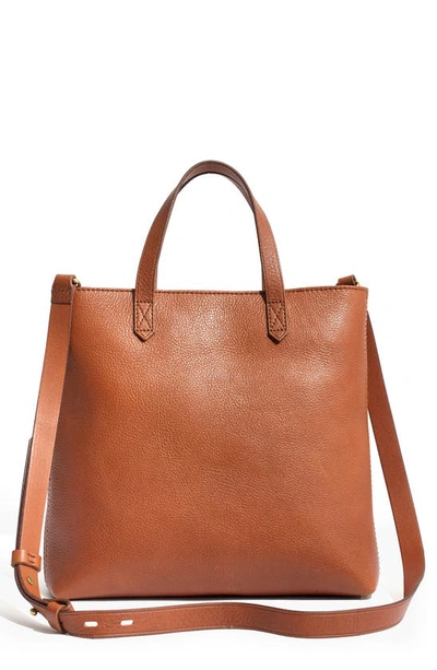 Shop Madewell Small Transport Leather Crossbody Tote In English Saddle