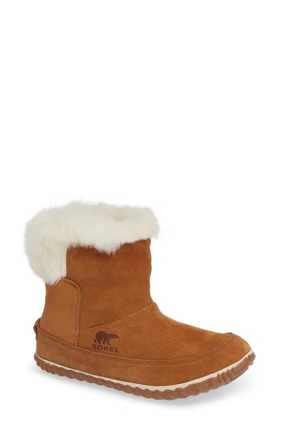 Shop Sorel Out 'n About Waterproof Bootie With Faux Fur Trim In Elk/ Natural