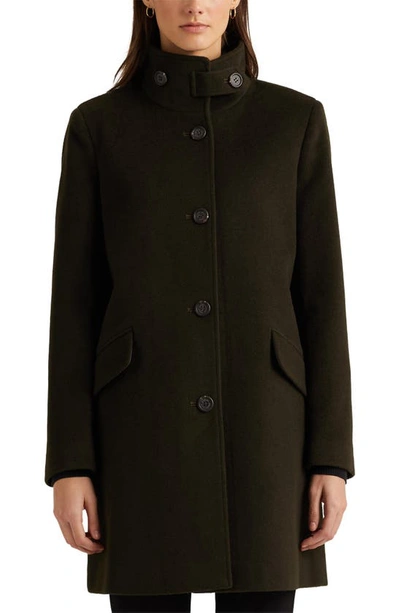 Shop Lauren Ralph Lauren Balmacaan Wool Blend Coat In Military Green