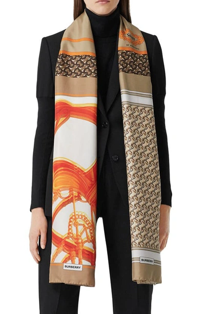 Shop Burberry Society Montage Print Silk Scarf In Archive Beige