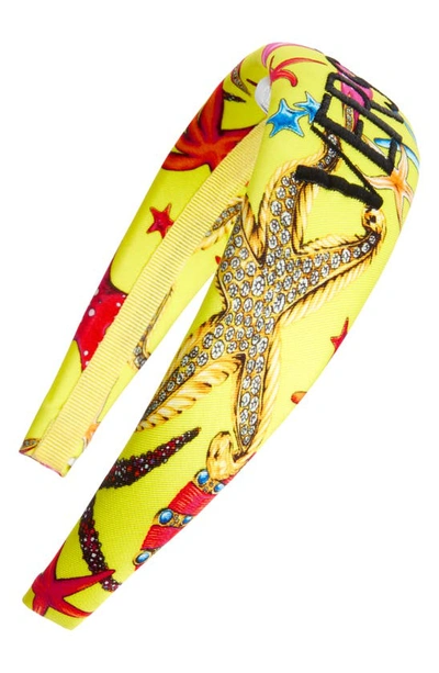 Shop Versace Tresor De La Mer Logo Embroidered Headband In Yellow Multi
