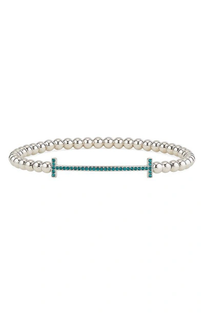 Shop Nadri Blue T-bar Pendant Stretch Bracelet In Rhodium
