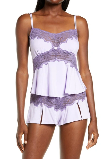 Shop Black Bow Lace Trim Short Pajamas In Pastel Lilac