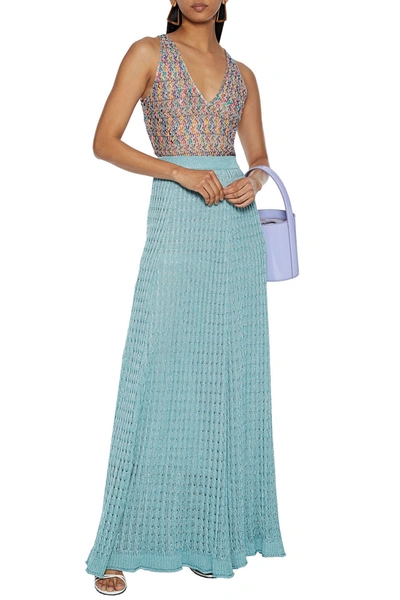 Shop Missoni Metallic Crochet-knit Maxi Skirt In Turquoise