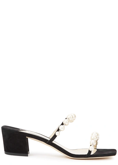 Shop Jimmy Choo Amara 45 Embellished Suede Mules In Black