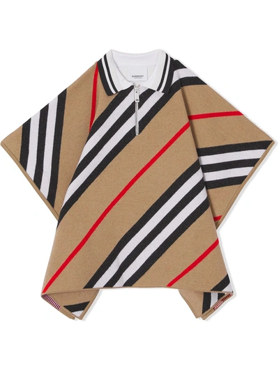 Shop Burberry Icon Stripe Knitted Cape In Brown