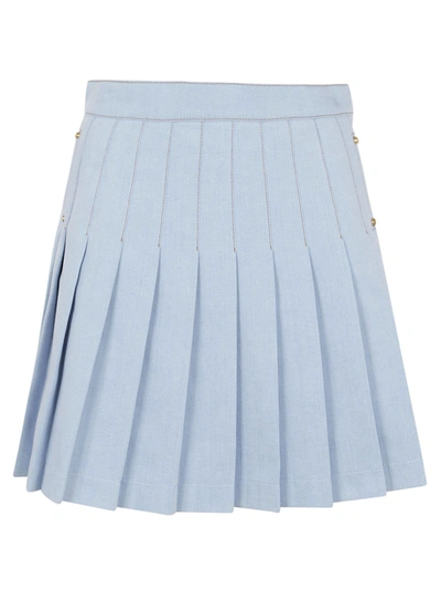Shop Balmain Women's Light Blue Cotton Skirt