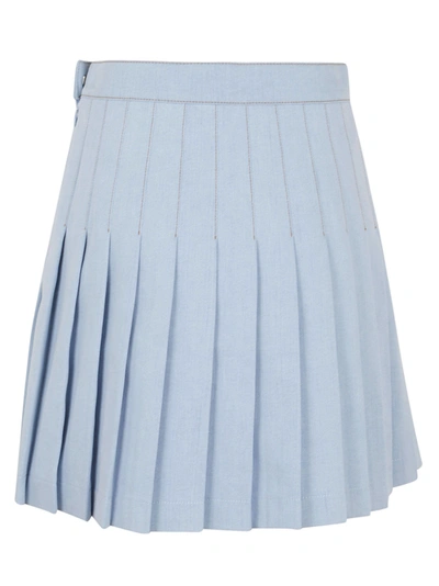 Shop Balmain Women's Light Blue Cotton Skirt