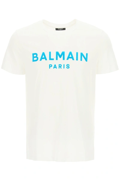Shop Balmain T-shirt With Flocked Logo In Mixed Colours