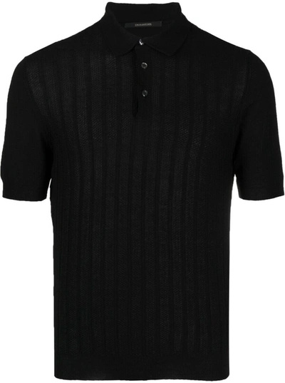 Shop Tagliatore Black Ribbed Polo Shirt