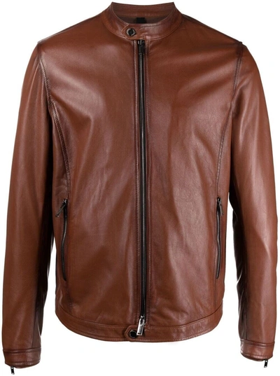 Shop Tagliatore Brown Leather Jacket